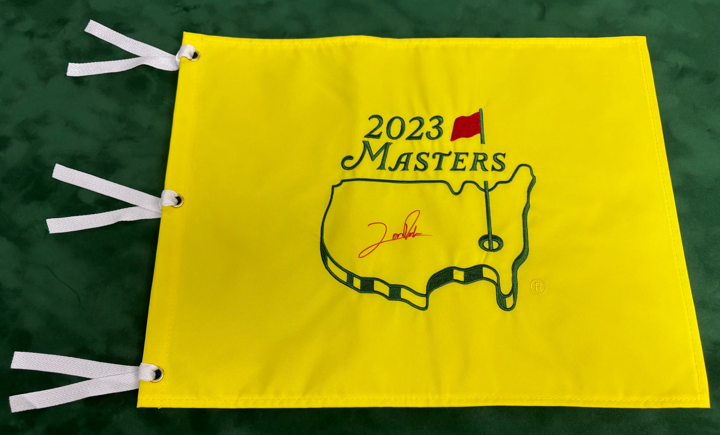 Champion Jon Rahm Signed 2023 Augusta Masters Golf Flag + Dealer Cert