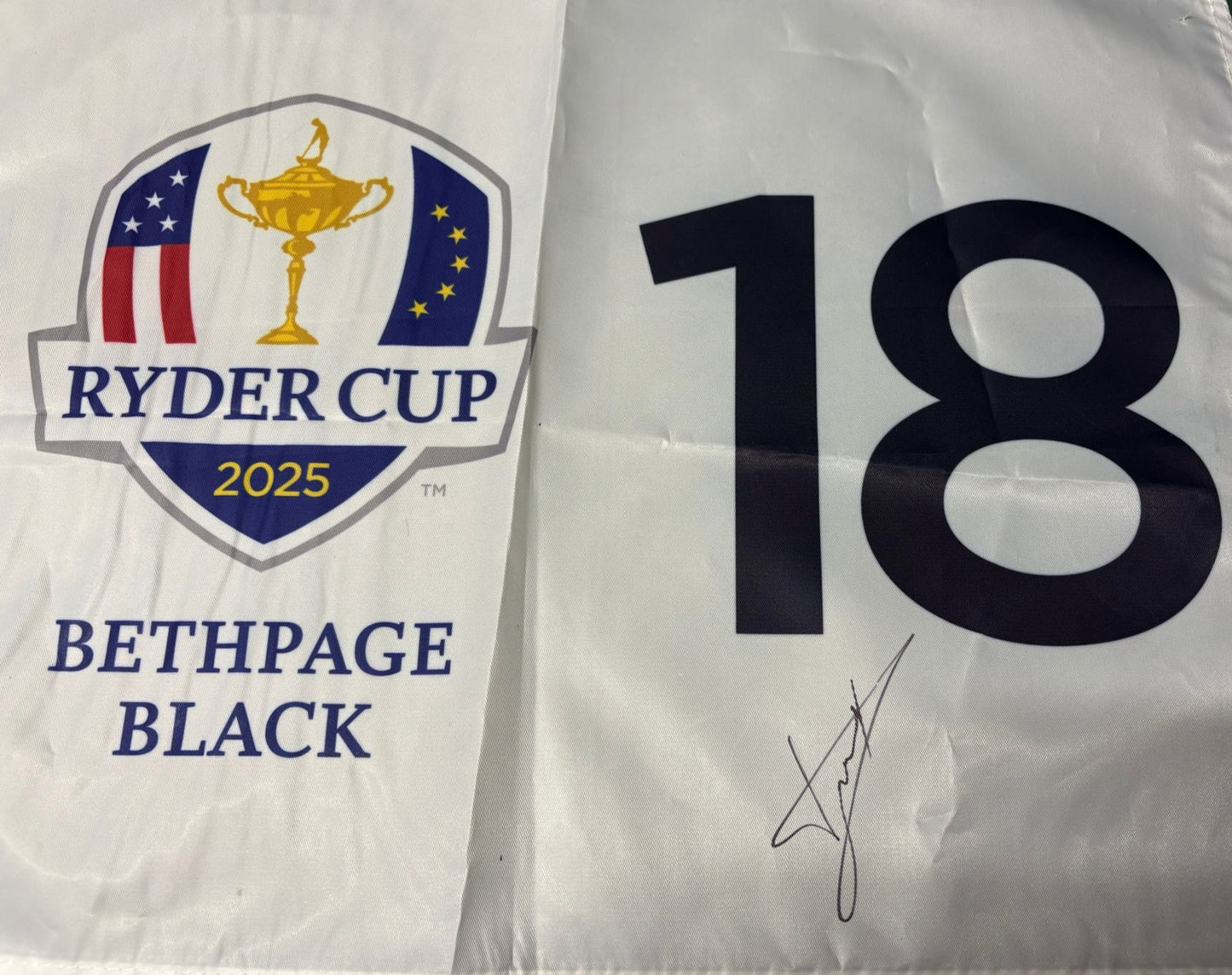 Luke Donald Captain Signed 2025 Ryder Cup at Bethpage Black Golf Flag + COA