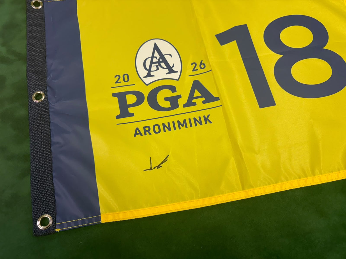 Aaron Rai 2026 PGA Championship Winner Signed Aronimink Golf Flag + Dealer COA
