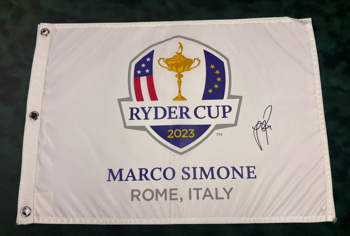 Justin Rose 5x Ryder Cup Champion Signed 2023 Marco Simone Golf Flag + Cert