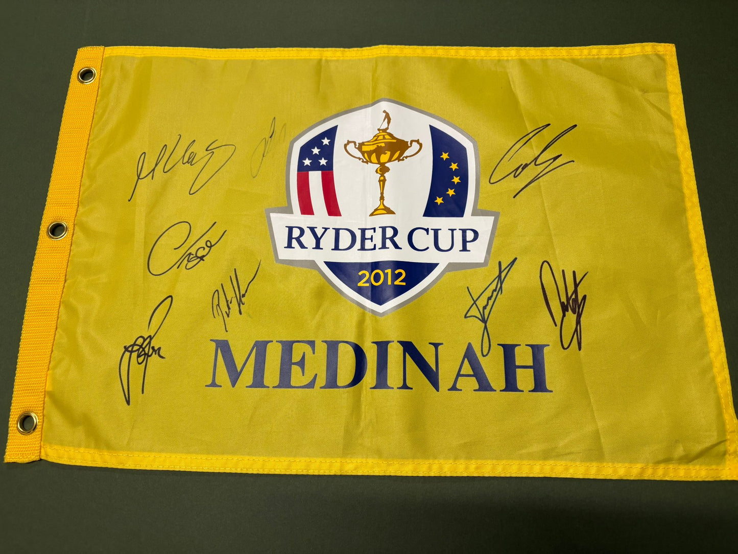2012 Ryder Cup at Medinah Team Europe Signed Golf Flag (Molinari, Donald) + COA