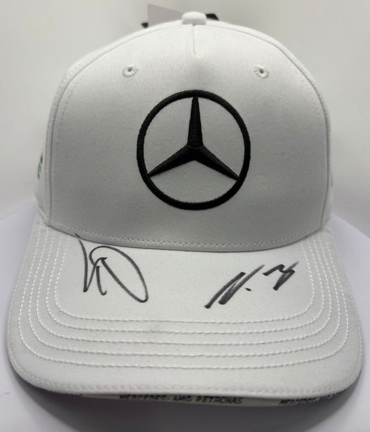 Lewis Hamilton & Valtteri Bottas Signed Mercedes AMG Petronas White F1 Cap with COA