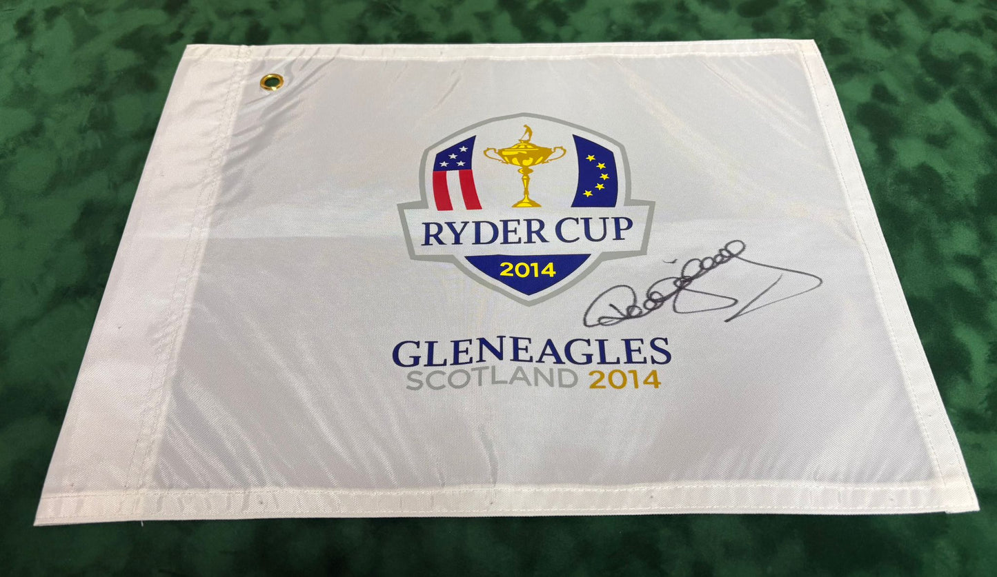 Paul McGinley Signed 2014 Ryder Cup at Gleneagles White Golf Flag + Dealer COA