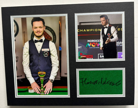 Professional Snooker Player Florian Nuessle Signed Table Baize Display + Cert