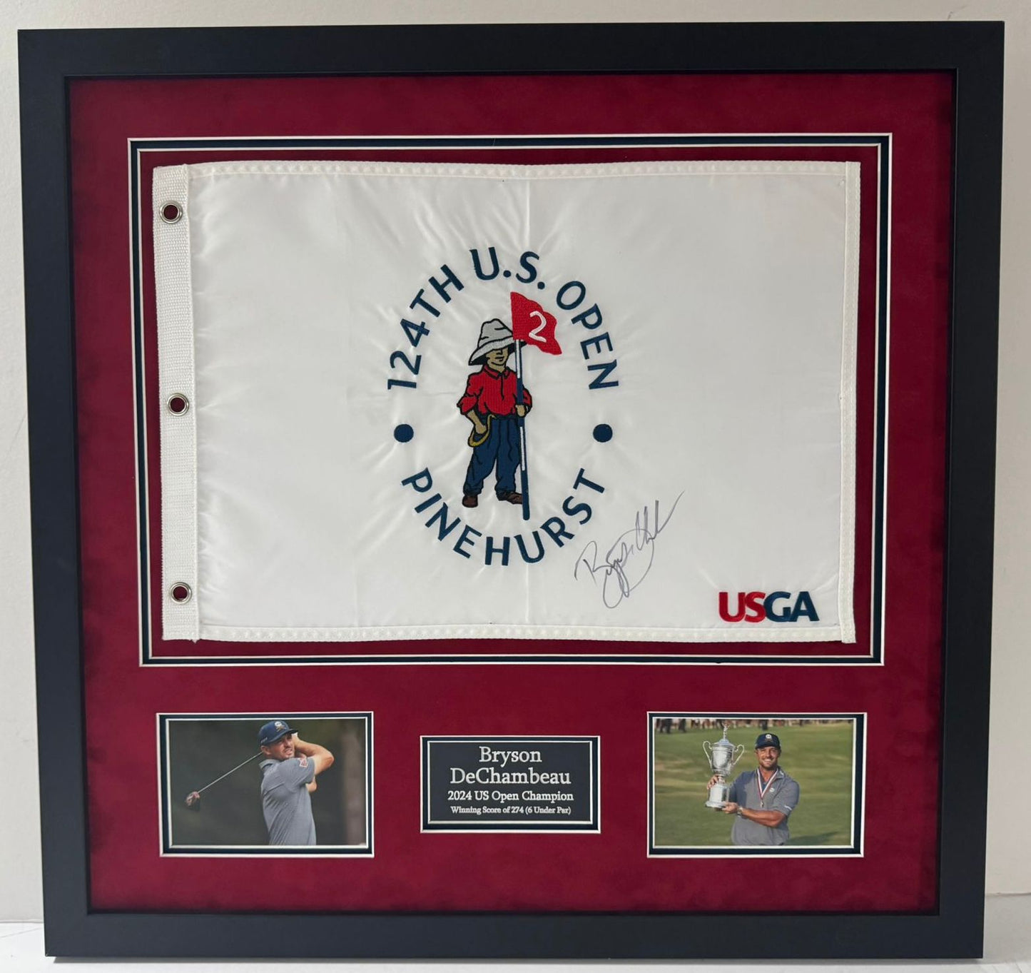 124th US Open Golf Flag Display Signed by Winner Bryson DeChambeau + Dealer COA