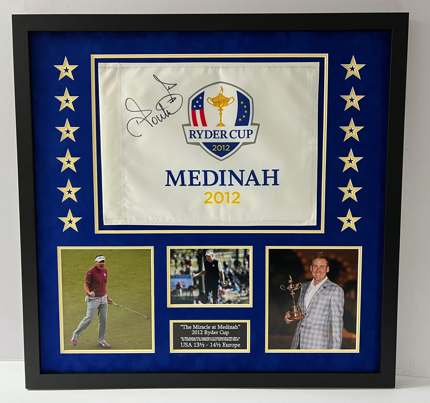 'The Miracle at Medinah' 2012 Ryder Cup Golf Flag Display Signed by Ian Poulter + Cert