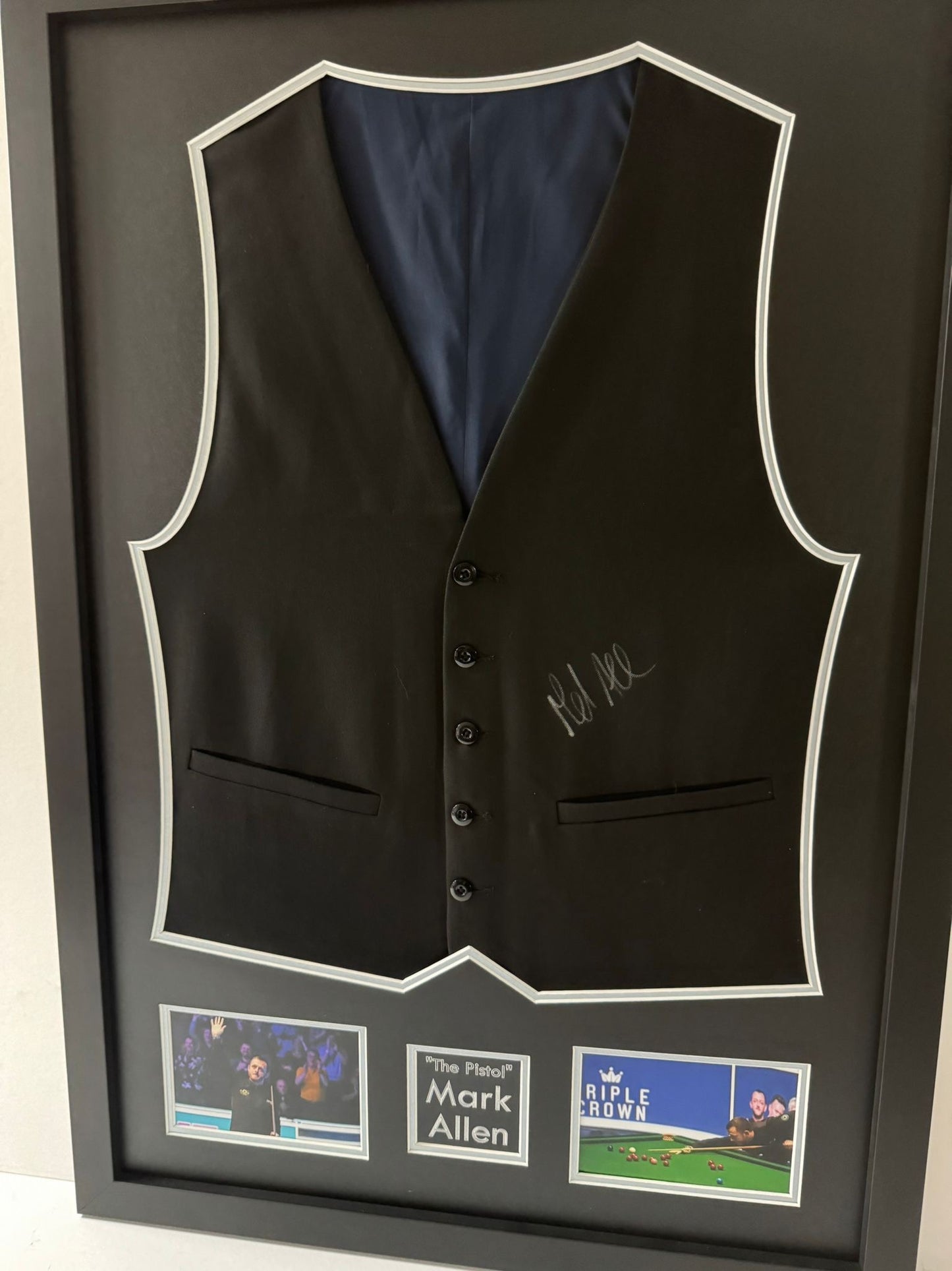 Mark Allen ‘The Pistol’ Snooker Star In Person Signed & Framed Waistcoat + COA