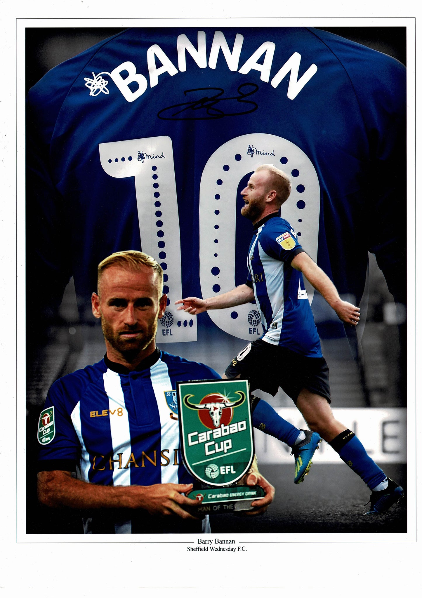 Barry Bannan Sheffield Wednesday SWFC Signed 16x12 Photo Montage + Dealer COA