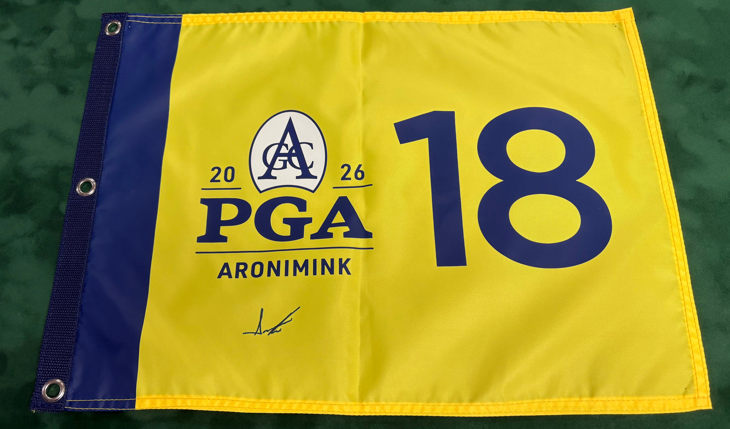 2026 PGA Championship Winner Aaron Rai Signed Yellow Aronimink Golf Flag + Dealer COA