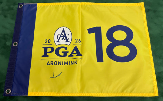 2026 PGA Championship Winner Aaron Rai Signed Yellow Aronimink Golf Flag + Cert