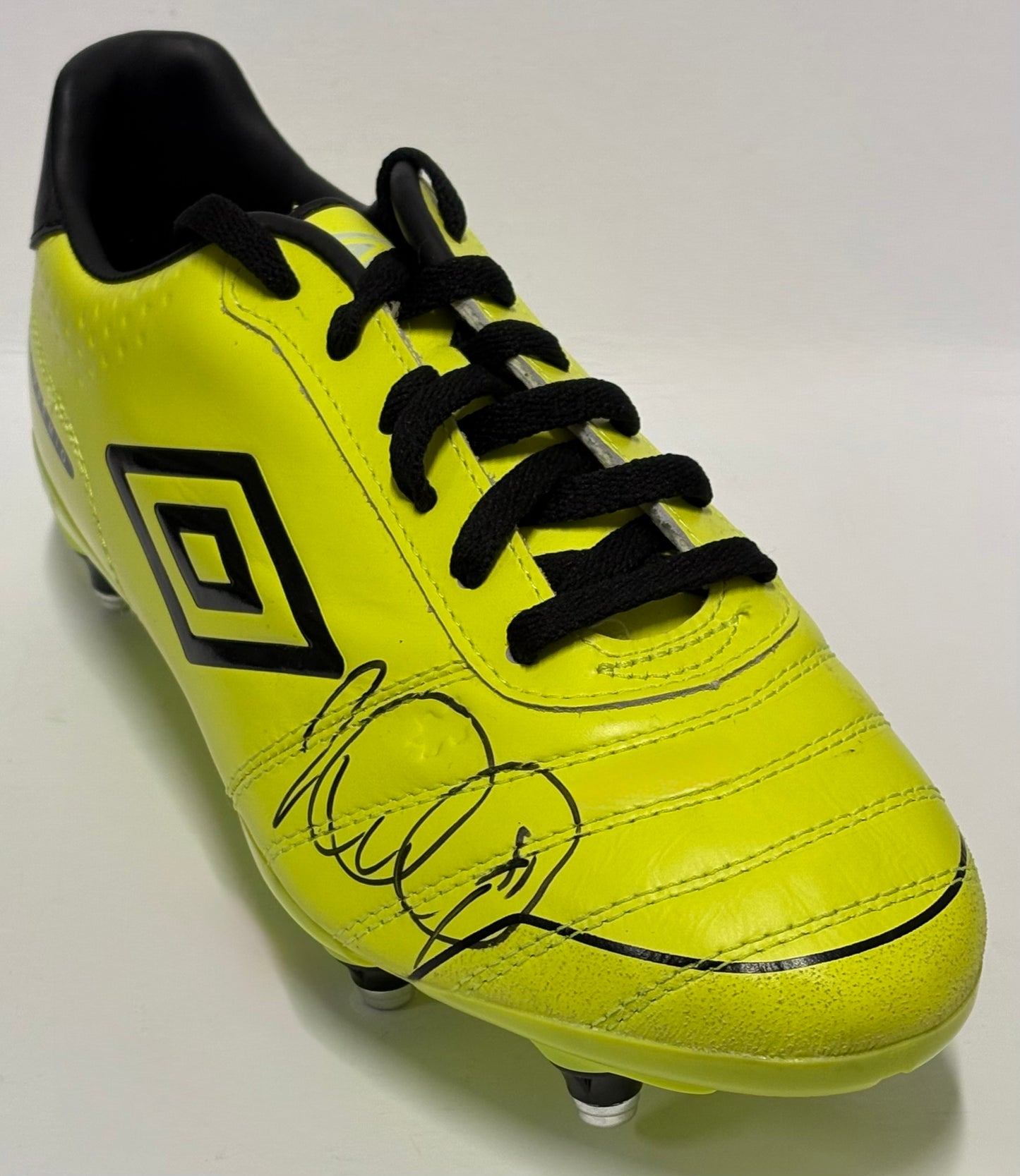 Ian Wright Signed Yellow Umbro Premio Football Boot In Acrylic Case with COA