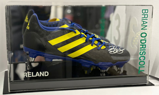 Brian O'Driscoll Signed Black & Yellow Adidas Rugby Boot In Acrylic Case with COA
