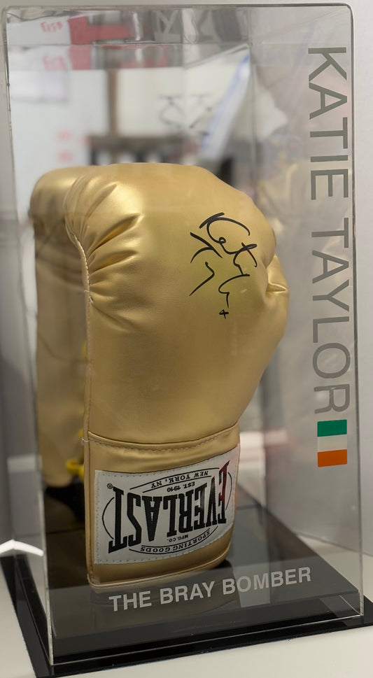 Katie Taylor 'The Bray Bomber' Signed Gold Everlast Boxing Glove in Acrylic Case with COA