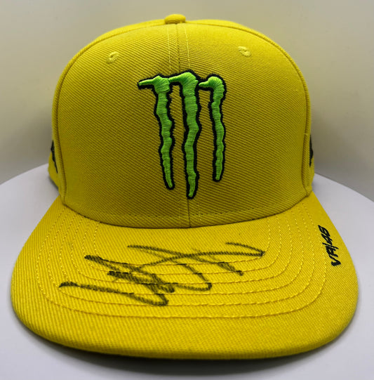 Valentino Rossi Signed Yellow Flat-Brim Monster Energy MotoGP Cap with COA