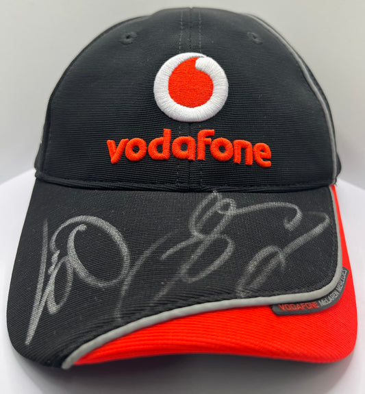 Lewis Hamilton & Jenson Button Signed Vodafone McLaren Mercedes Black & Red F1 Cap with COA