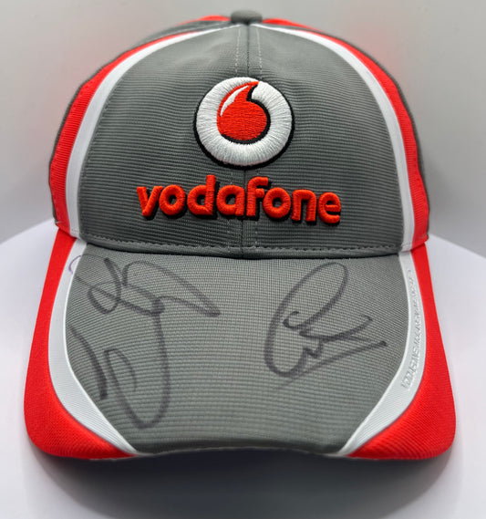 Lewis Hamilton & Jenson Button Signed Vodafone McLaren Mercedes Grey, White & Red F1 Cap with COA