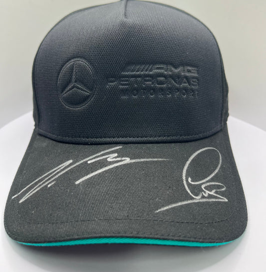 Lewis Hamilton & Valtteri Bottas Signed Mercedes AMG Petronas Black (Green Trim) F1 Cap with COA