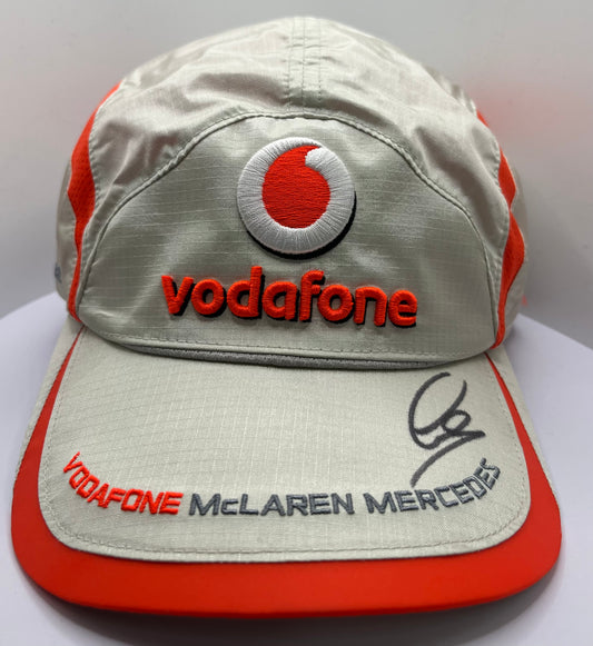 Formula One Legend Lewis Hamilton Signed Vodafone McLaren Mercedes Silver & Orange F1 Cap with COA