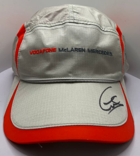 Formula One Legend Lewis Hamilton Signed Vodafone McLaren Mercedes Silver & Orange F1 Cap with COA