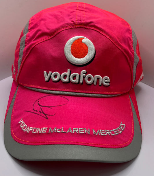 Formula One Legend Lewis Hamilton Signed Vodafone McLaren Mercedes Pink & Silver F1 Cap with COA