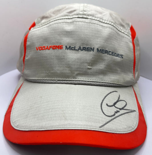 Formula One Legend Lewis Hamilton Signed Vodafone McLaren Mercedes Silver & Orange F1 Cap with COA