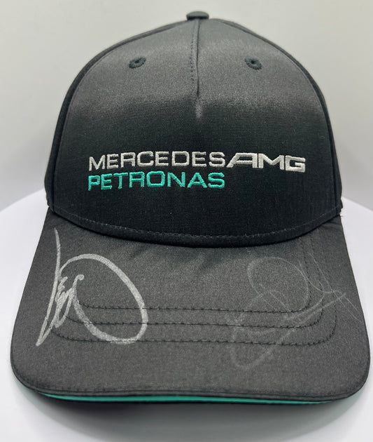 Lewis Hamilton & Nico Rosberg Signed Mercedes AMG Petronas Black (Green Trim) F1 Cap with COA