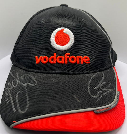Lewis Hamilton & Jenson Button Signed Vodafone McLaren Mercedes Black & Red F1 Cap with COA
