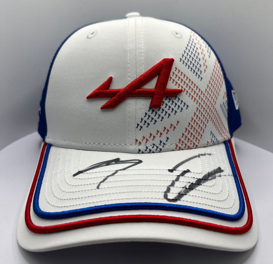 Pierre Gasly & Esteban Ocon - 2023 Season Formula One Alpine Drivers Signed White, Red & Blue F1 Cap with COA