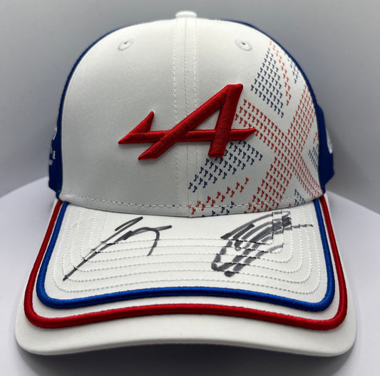 Pierre Gasly & Esteban Ocon - 2023 Season Formula One Alpine Drivers Signed White, Red & Blue F1 Cap with COA