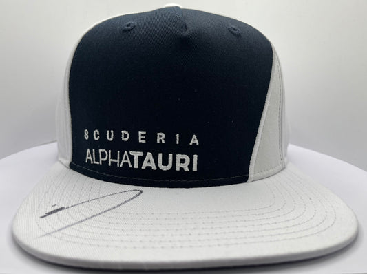 Pierre Gasly Signed Scuderia AlphaTauri Black & White Flat- Brim F1 Cap with COA