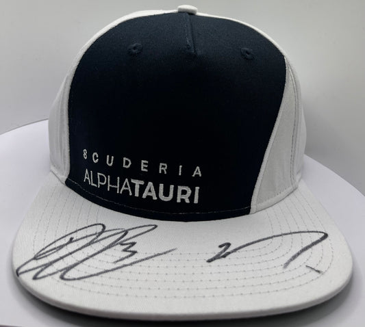 Pierre Gasly & Daniel Ricciardo Signed Scuderia AlphaTauri Black & White Flat-Brim F1 Cap with COA