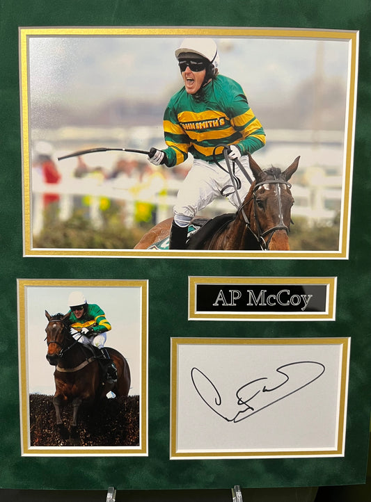 AP McCoy Horse Racing Jockey Signed 14x11 in Mounted Photo Display with COA