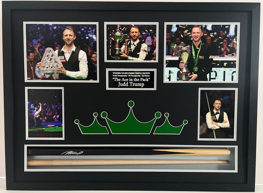 Judd Trump Five-Time Triple Crown Snooker Champion Framed Signed Snooker Cue & Photo Display + Cert
