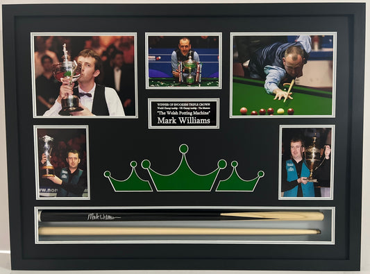 Mark Williams 'The Welsh Potting Machine' Framed Signed Snooker Cue & Photo Display + Cert