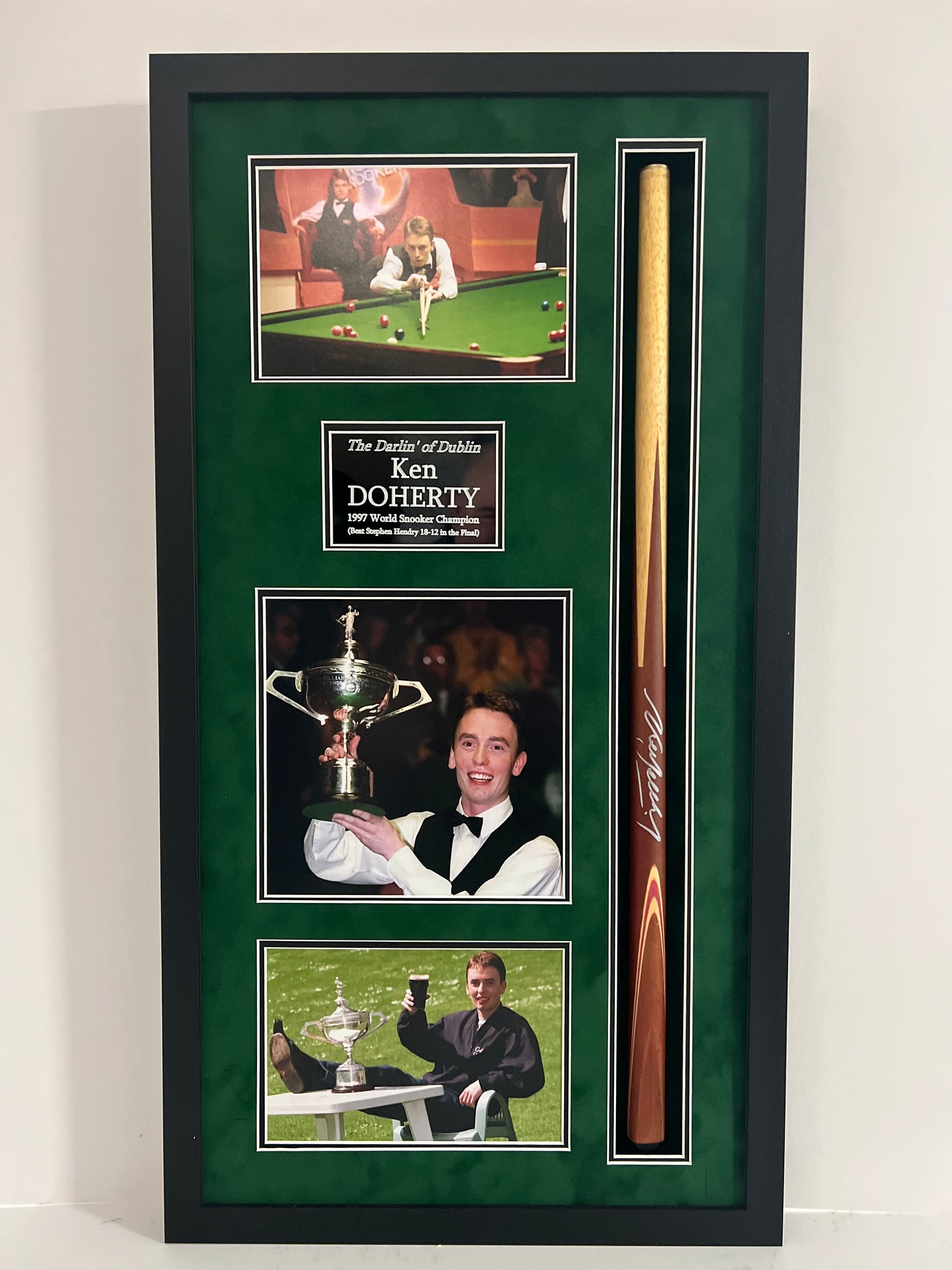 Ken Doherty World Snooker Champion Framed Signed Snooker Cue Display + Cert