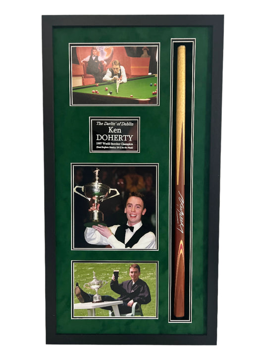 Ken Doherty World Snooker Champion Framed Signed Snooker Cue Display + Cert