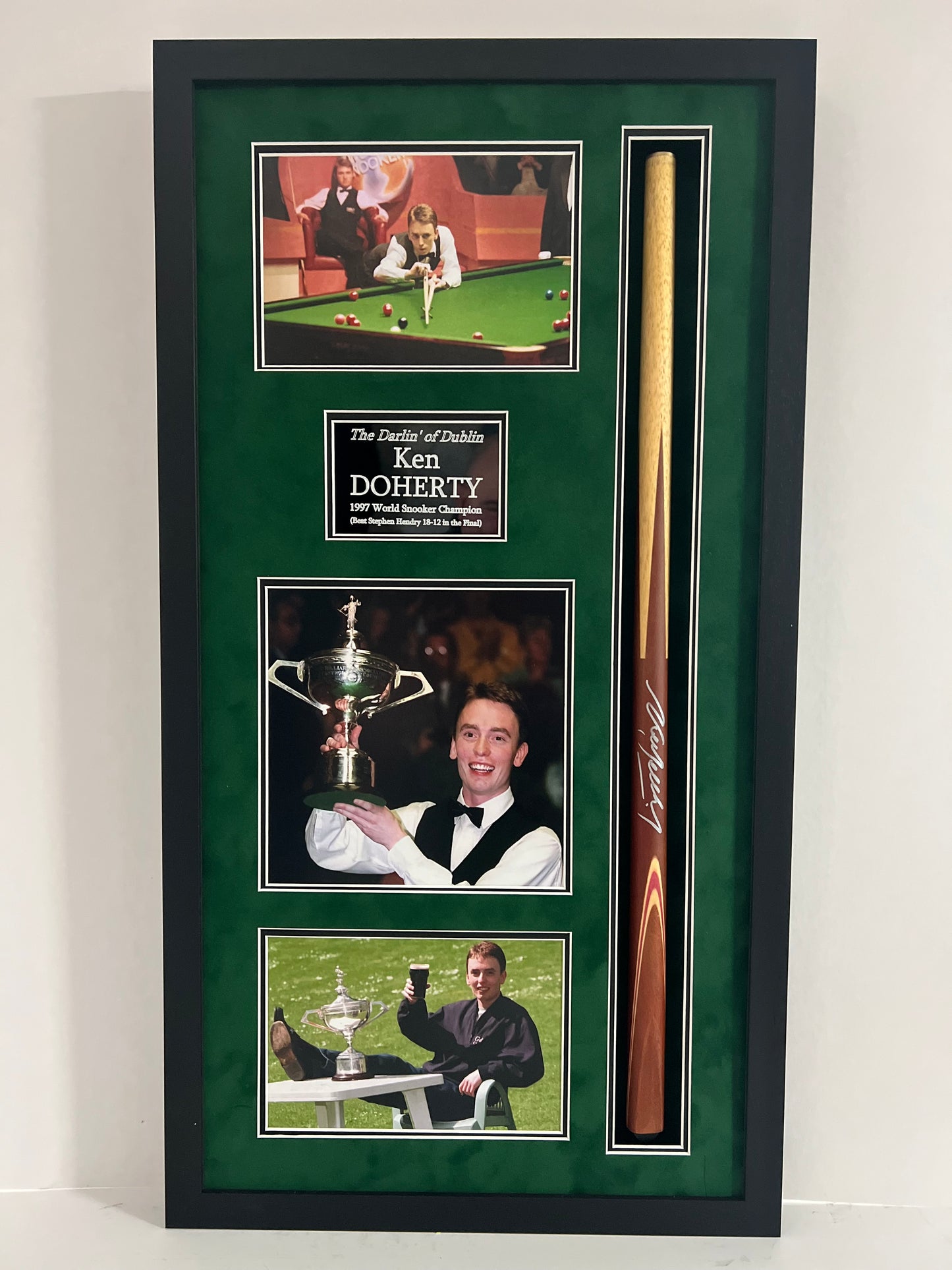 Ken Doherty World Snooker Champion Framed Signed Snooker Cue Display + Cert