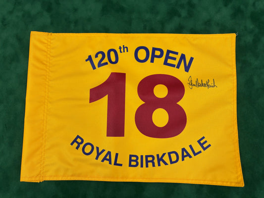 Ian Baker-Finch Winner Signed 120th Open at Royal Birkdale Yellow Golf Flag + Cert