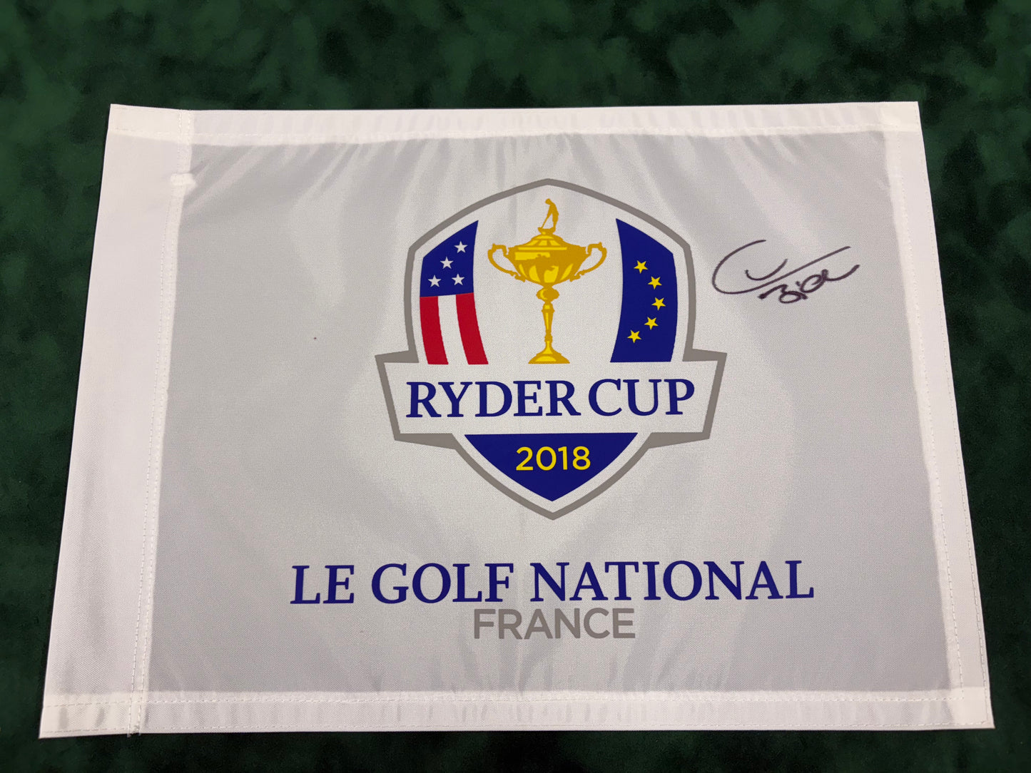 Thomas Bjørn Captain Signed 2018 Ryder Cup at Le Golf National Golf Flag + Cert