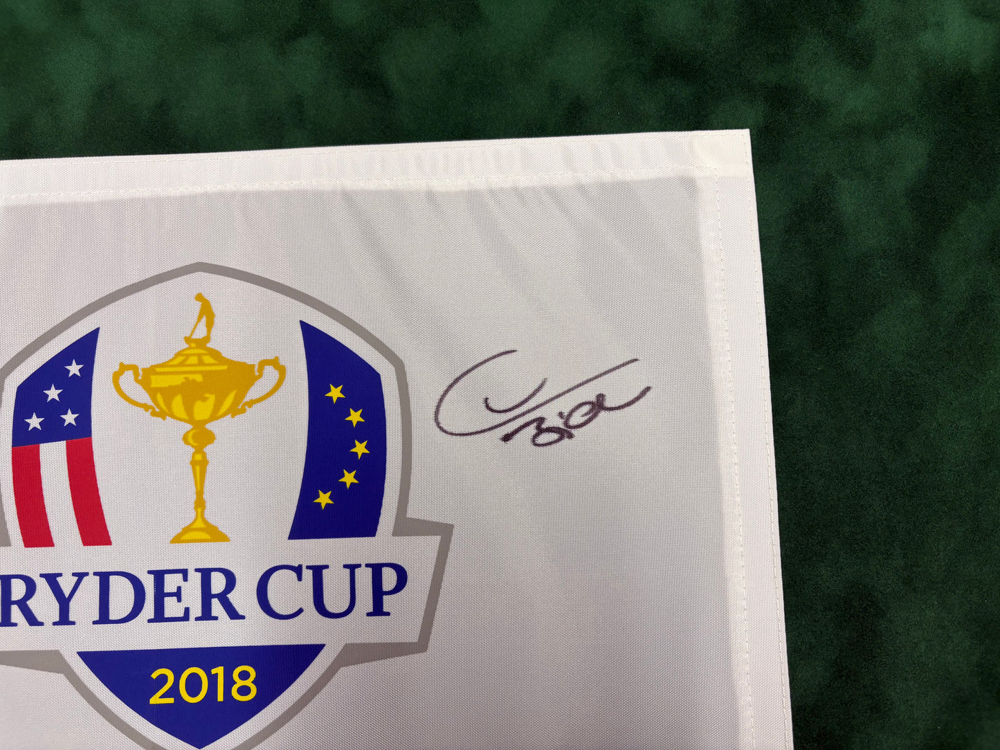 Thomas Bjørn Captain Signed 2018 Ryder Cup at Le Golf National Golf Flag + Cert