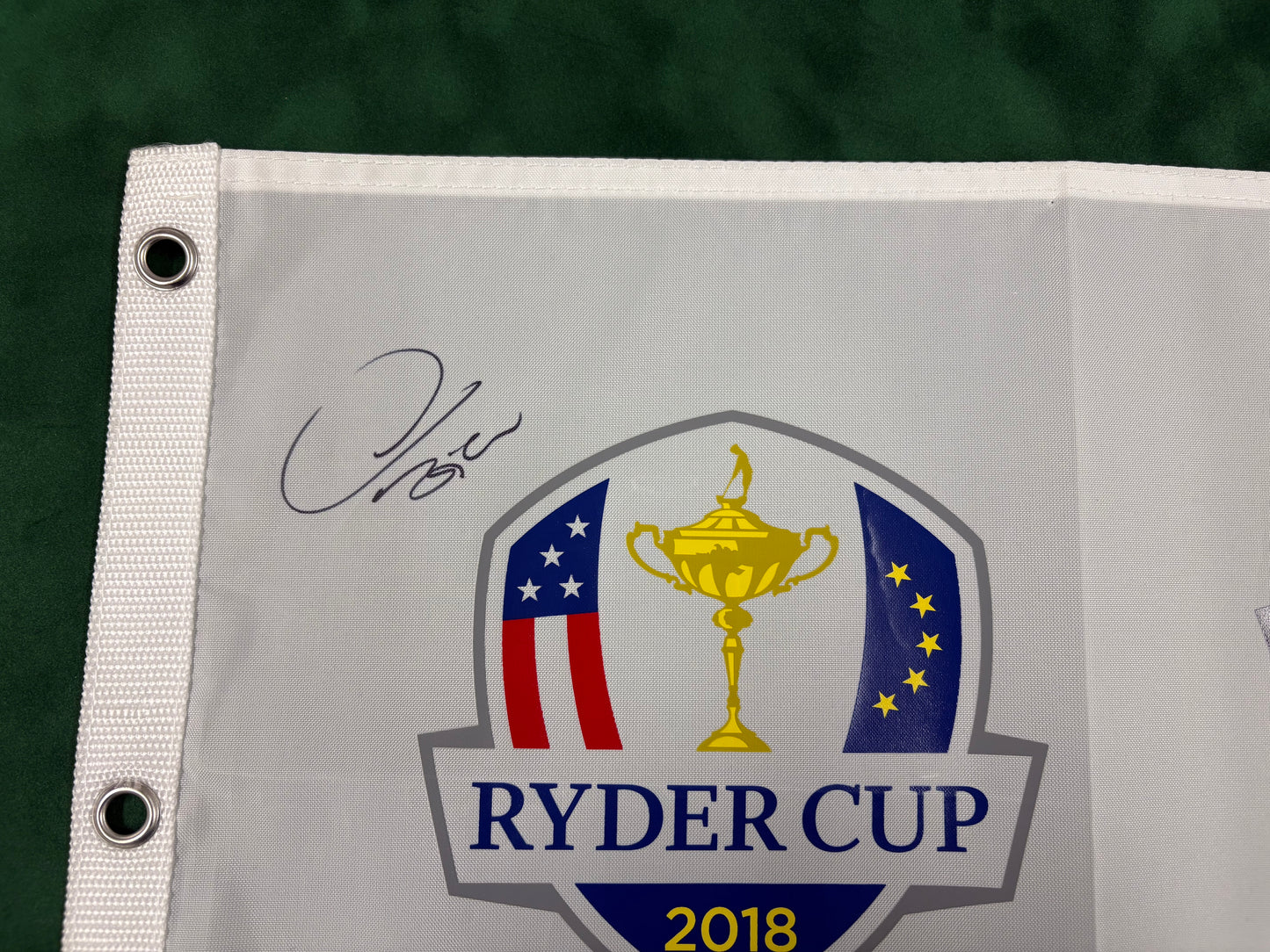 Thomas Bjørn Captain Signed 2018 Ryder Cup at Le Golf National 18th Hole Golf Flag + Cert