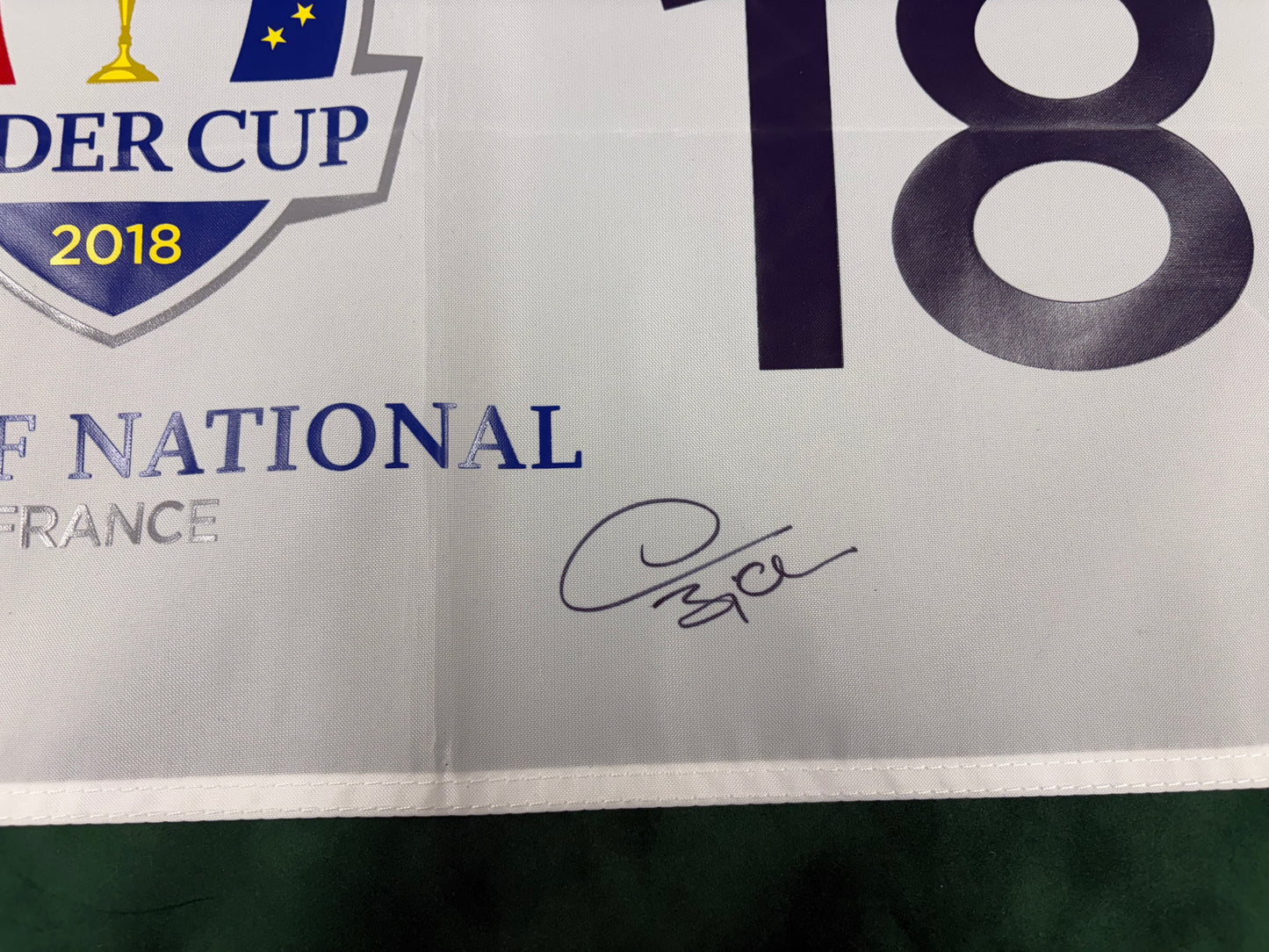 Thomas Bjørn Captain Signed 2018 Ryder Cup at Le Golf National 18th Hole Golf Flag + Cert