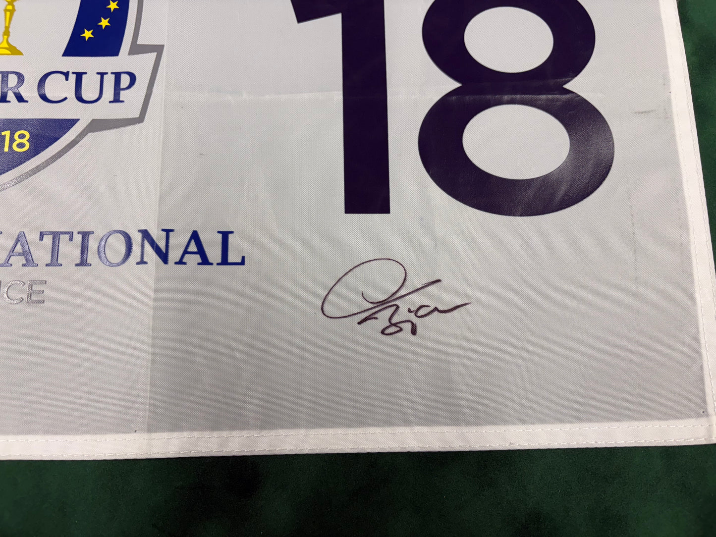 Thomas Bjørn Captain Signed 2018 Ryder Cup at Le Golf National 18th Hole Golf Flag + Cert