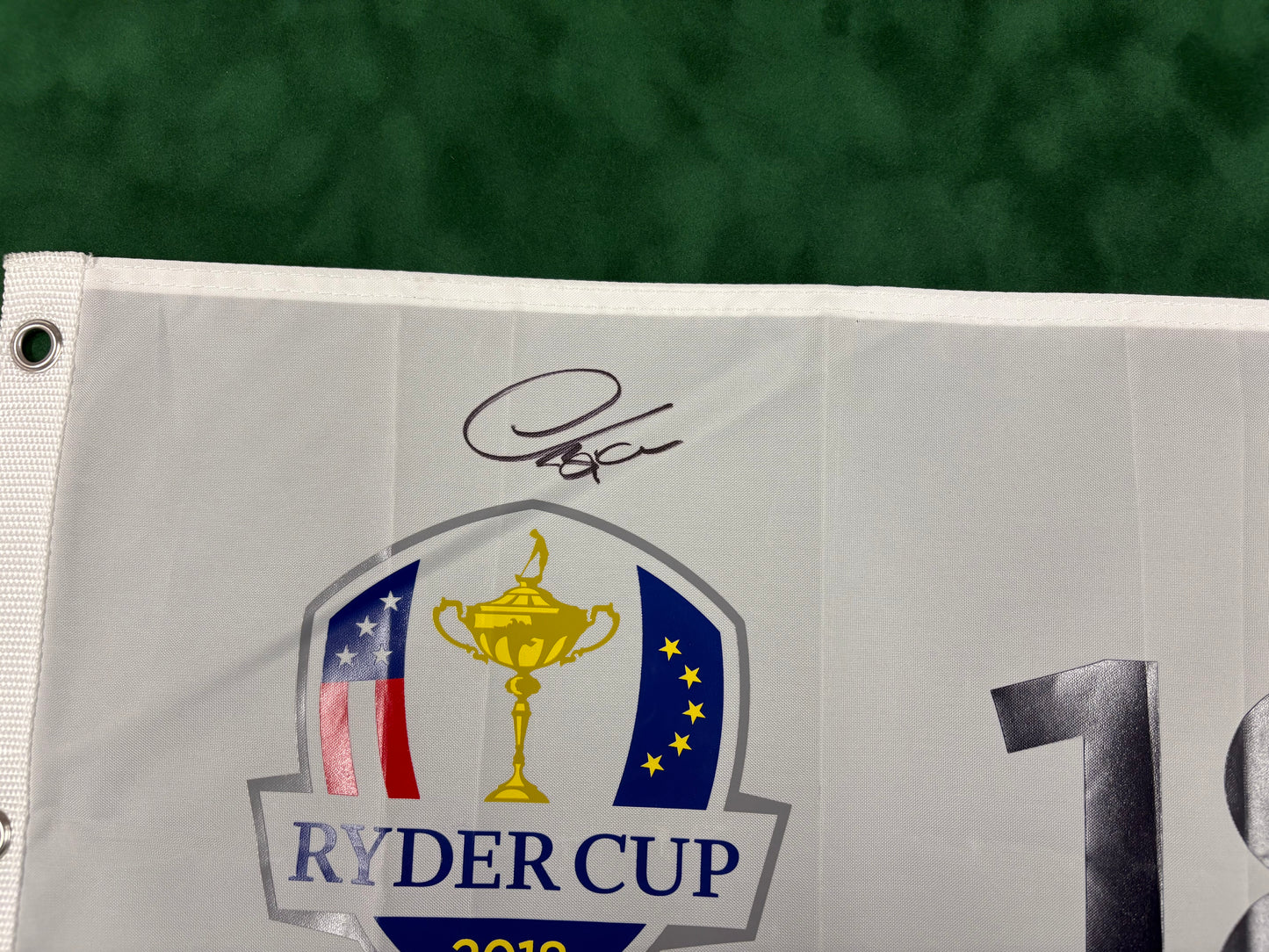 Thomas Bjørn Captain Signed 2018 Ryder Cup at Le Golf National 18th Hole Golf Flag + Cert