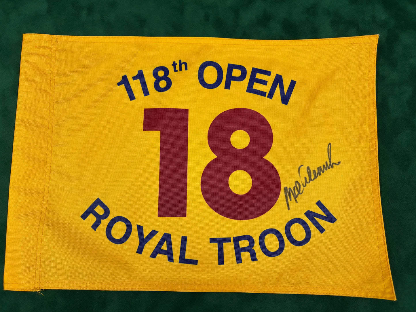 Mark Calcavecchia Winner Signed 118th Open at Royal Troon Golf Flag + Cert