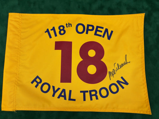 Mark Calcavecchia Winner Signed 118th Open at Royal Troon Golf Flag + Cert