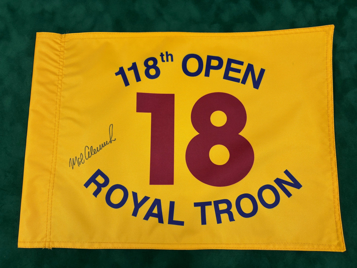 Mark Calcavecchia Winner Signed 118th Open at Royal Troon Golf Flag + Cert