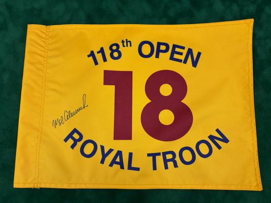Mark Calcavecchia Winner Signed 118th Open at Royal Troon Golf Flag + Cert