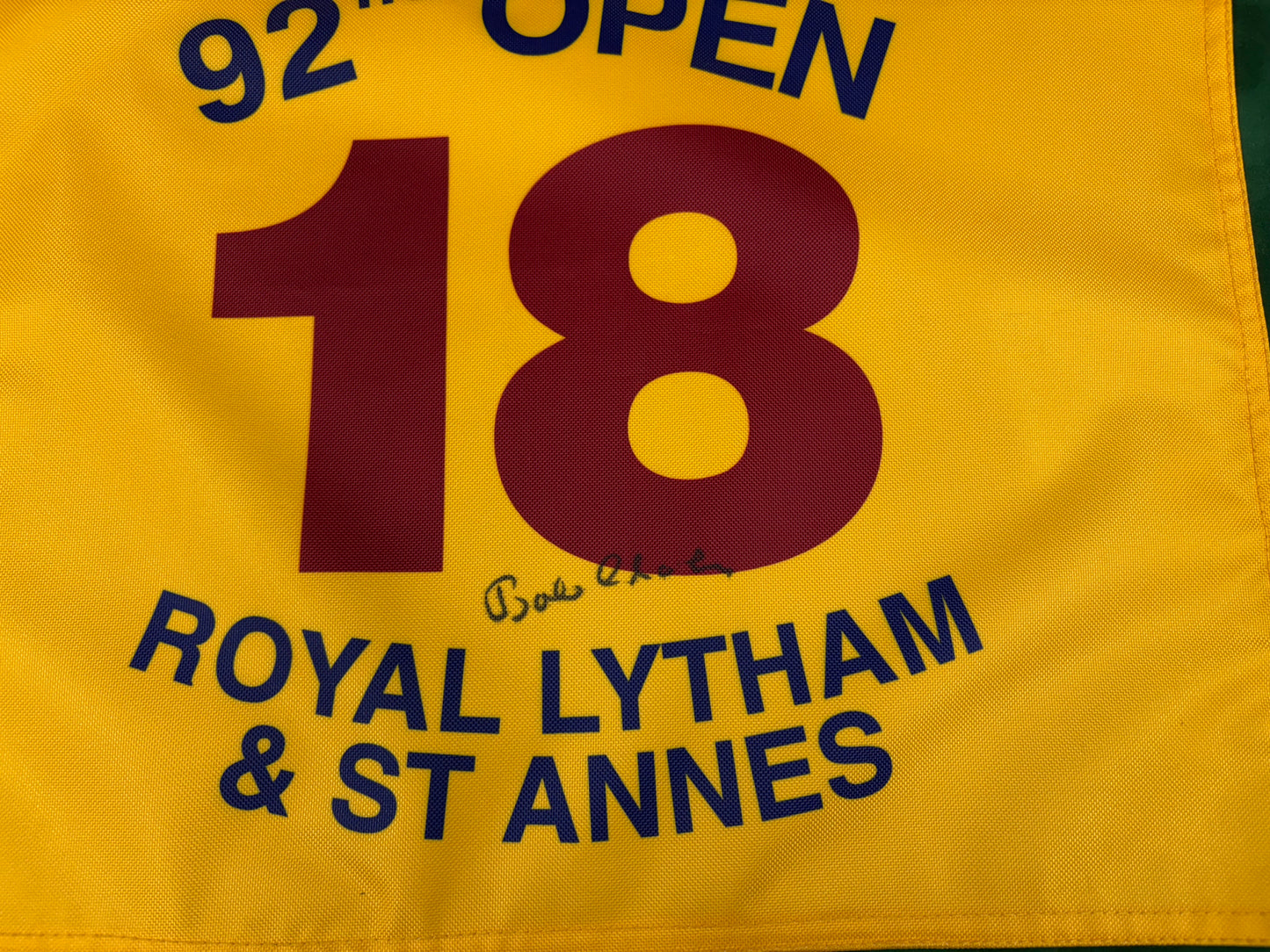 Bob Charles Winner Signed 92nd Open at Royal Lytham & St Annes Golf Flag + Dealer COA