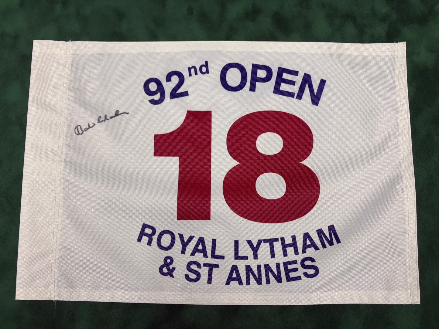 Bob Charles Winner Signed 92nd Open at Royal Lytham & St Annes Golf Flag + Dealer COA